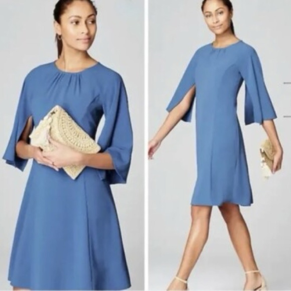J. Jill x Christian Siriano Flared-Sleeve Dress Blue Sea XL Draped Feminine NWT - Picture 1 of 15